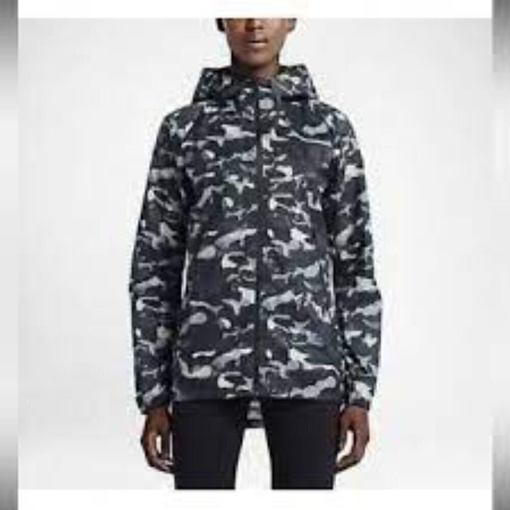 Nike Tech Track & Field Windrunner Hooded Jacket Womens size M Gray Black & Tan